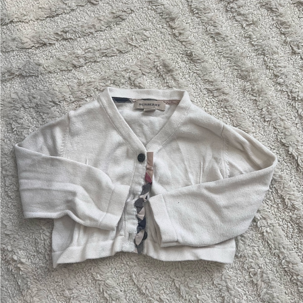 Girls Burberry cotton silk cardigan ruffle sweater 12M